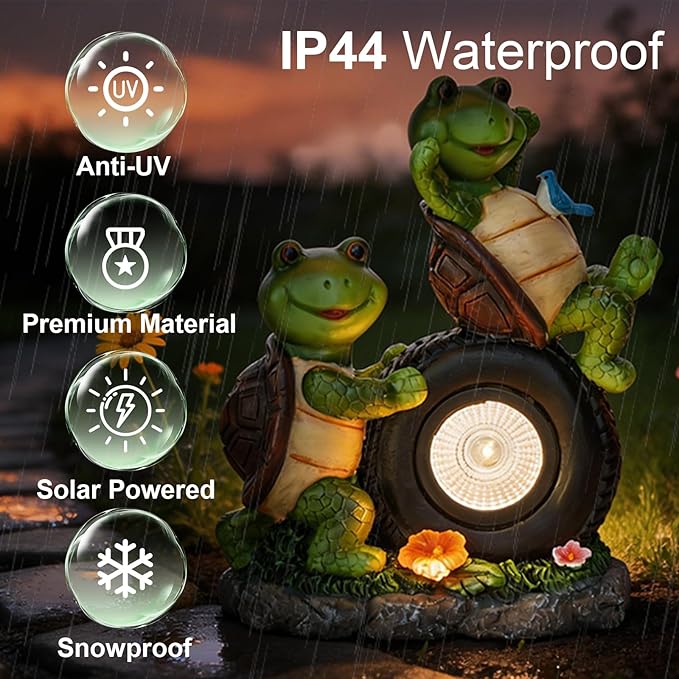 Frog Garden Decor, Solar Garden Lights Frog Statue, 9.25'' Frog Outdoor Decor, Outdoor Frog Figurines Decorations for Patio Yard Lawn Ornaments, Gifts for Birthday Housewarming Mothers Day ﻿