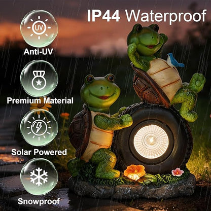 Frog Garden Decor, Solar Garden Lights Frog Statue, 9.25'' Frog Outdoor Decor, Outdoor Frog Figurines Decorations for Patio Yard Lawn Ornaments, Gifts for Birthday Housewarming Mothers Day ﻿