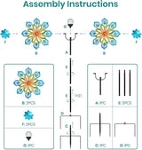 Solar Wind Spinners Outdoor, 63x13 Inch Double Layer Metal Wind Spinner with Crackle Glass Ball, Built-in Solar Panel, Peacock Feather Kinetic Yard Art with LED Light for Garden Decor