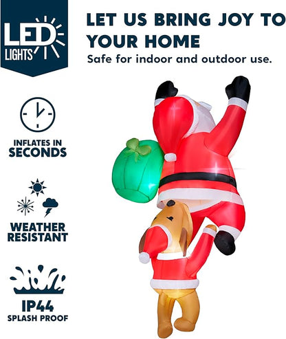 Joiedomi Hanging Christmas Inflatables Outdoor Decoration, Blow Up Climbing Santa with Dog, Christmas Blow Up Yard Decorations with Build-in LED for Xmas Party, Garden, Lawn, Roof Decor
