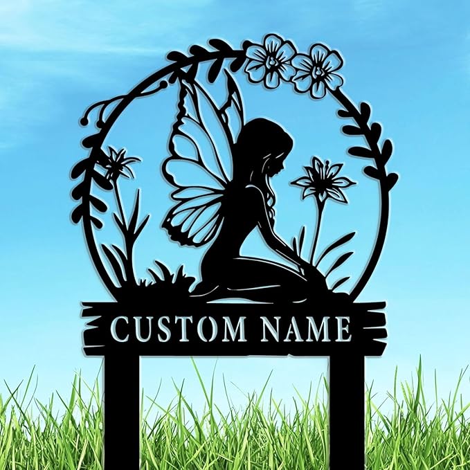 Personalized Fairy Garden Sign-Custom Iron Metal Yard Plaque with Family Name, Weather-Resistant Outdoor Decor for Lawn,Pathway,Fairy Garden