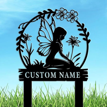 Personalized Fairy Garden Sign-Custom Iron Metal Yard Plaque with Family Name, Weather-Resistant Outdoor Decor for Lawn,Pathway,Fairy Garden