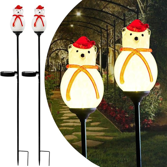 2 Pack Solar Powered Garden Stake Lights Outdoor, Cute Animal Outdoor Figurine Lights Ornament Statue Decor for Pathway, Patio, Polar Bear