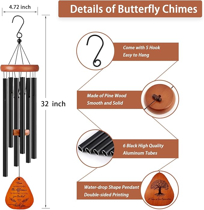 Thank You Gifts for Women Men, Thank You Wind Chimes Gifts, Appreciation Gift for Coworkers, Teacher, Boss, Nurse, Employee, Friend, Office, Pastor