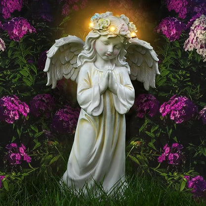 Angel Garden Statue,Memory Guardian Solar Garden Decor with Warm Light,Waterproof Outdoor Garden Decor Praying Angel Figurine Sculpture for Lawn Yard Patio,Sympathy Present,White