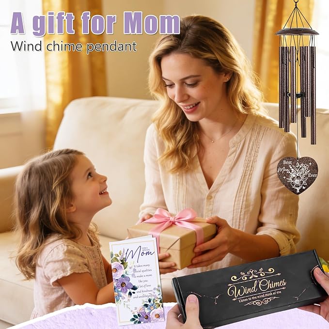 Wind Chimes for Outside, Gifts for Mom Birthday - 25.5" Memorial Sympathy Wind Chime with Gift Box & Greeting Card Garden Patio Decor, Unique from Daughter Son
