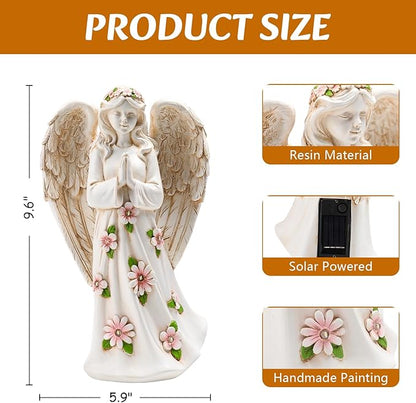 Angel Statue for Garden - 9.65 inches Guardian Solar Outdoor Statue, Praying Anel Statues Gardening Gifts for Mom Grandma Lawn Ornaments Figurines for Outdoor Decor