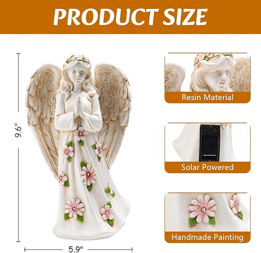 Angel Statue for Garden - 9.65 inches Guardian Solar Outdoor Statue, Praying Anel Statues Gardening Gifts for Mom Grandma Lawn Ornaments Figurines for Outdoor Decor