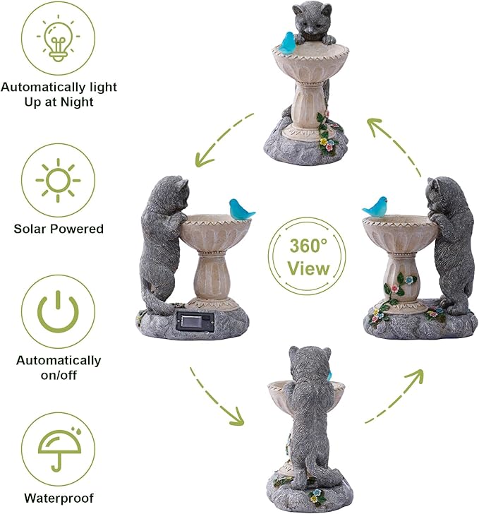 Cat Statues for Bird Bath: Outdoor Sculptures for Garden Lawn Patio Yard Balcony Porch - Unique Gifts for Mother Grandma Women