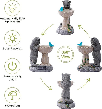 Cat Statues for Bird Bath: Outdoor Sculptures for Garden Lawn Patio Yard Balcony Porch - Unique Gifts for Mother Grandma Women
