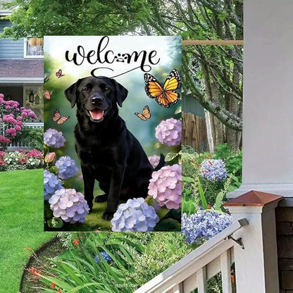 Large Spring Summer Black Lab Labrador Dog Hydrangea Garden Flags 28 x 40 Double Sided, Burlap Spring House Flag for Outside, Large Summer Welcome Outdoor Yard Flags Decorations for Yard Garden Décor