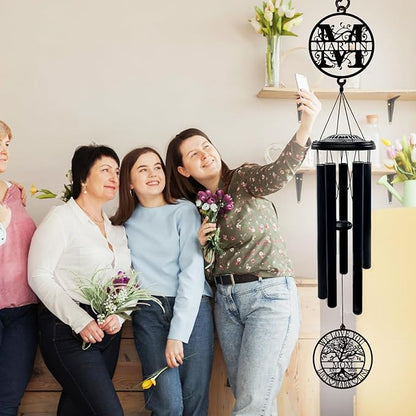 Personalized Mother's Day Wind Chimes with Custom Metal Signs, Tree of Life Mom Wind Chime with Family Name & Kids Names, Outdoor Garden Hanging for Mom