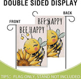 Artofy Spring Summer Bumble Bee Sunflower Small Decorative Garden Flag, Bee Happy Flower Floral Yard Lawn Outside Decor, Honeybee Seasonal Burlap Outdoor Home Decoration Double Sided 12 x 18