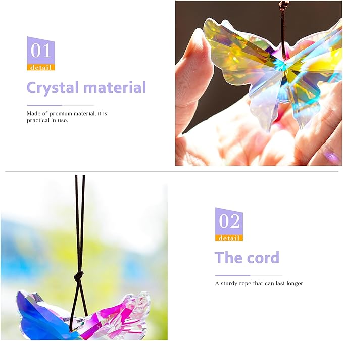 76mm Crystal Hanging Butterfly Prism Suncatcher,Rainbow Glass Butterfly Sun Catcher,AB Prism Hanging Crystals for Window Garden Home Christmas Decor