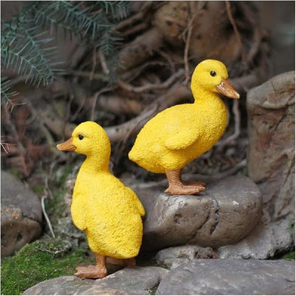 Cute Statues Garden Mini Yellow Duck Figurine Vivid Miniature Fairy Figurines Resin Backyard Decor(A)