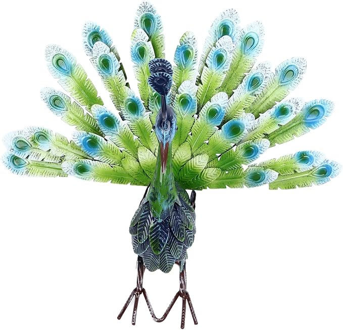 Metal Peacock Statue, Realistic Peacock Sculpture with Intricate Feather Details, Weatherproof Iron Garden Decor for Outdoor Lawn or Indoor Living Room Display