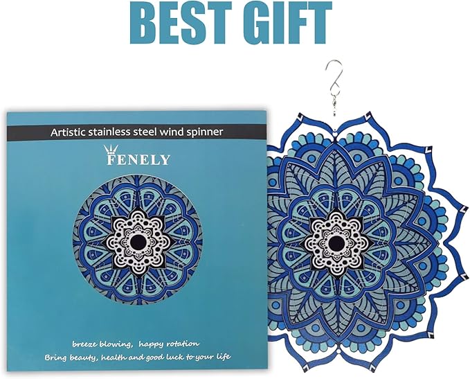 Wind Spinner Yard Art Garden Decor 3D Stainless Steel Metal Sculptures Kinetic Hanging Whirligigs Mandala Decorations Backyard Outside Indoor Outdoor Patio Ornaments Clearance Sun Catcher Windmill