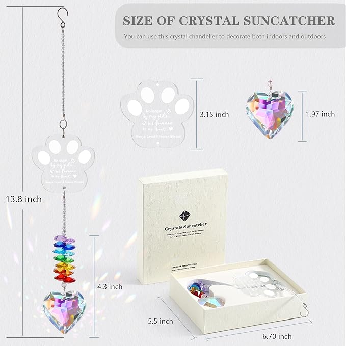 Dog Memorial Gifts, K9 Dog Memorial Crystal Suncatcher, Pet Loss Gift, Pet Sympathy Remembrance Bereavement Gifts (Color-Pet Paw)