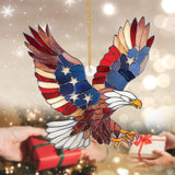 Bald Eagle Patriotic Ornament – Stained Glass American Flag Suncatcher, Acrylic Hanging Decor, USA Pride Home Office Gift, Veterans Independence Day & 4th of July Christmas Tree Ornament (Sun-11)