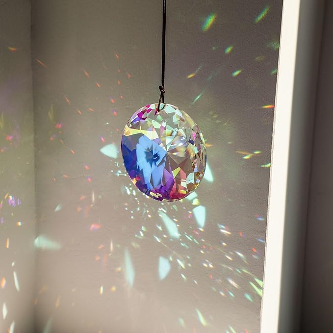 3"/79mm Hanging Crystal Prism Suncatcher for Window Large Sun Catchers AB Colored Faceted Prisms Ornament Rainbow Maker Chandelier Crystal Pendant