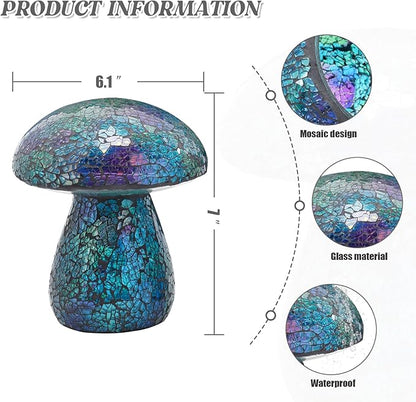Bshine Mushroom Garden Statue Decoration, Mosaic Mushroom Sculptures Home Decor, Outdoor Waterproof Handmade Glass for Yard, Path, Lawn Ornaments and Indoor Decor, Blue