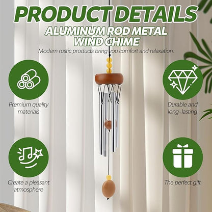 10.6'' Aluminium Mini Wind Chimes with 4 Rods, Memorial Wind Chimes for Outside Small Gifts Deep Tone Unique Garden Patio Hanging Home Decor Brown