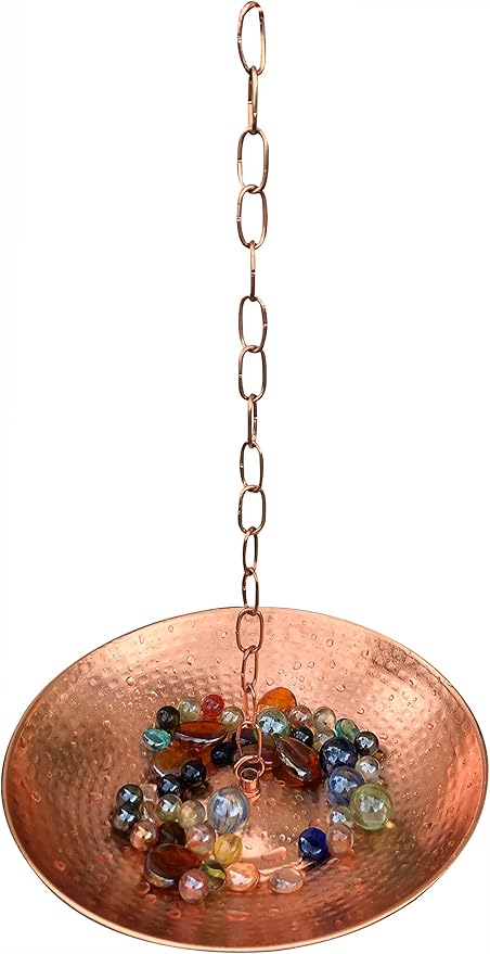 Pure Copper Hammered Anchoring Basin, Pure Copper, 11 inch Diameter and 2 inch High. Enclude a free bag of colorful glass bead