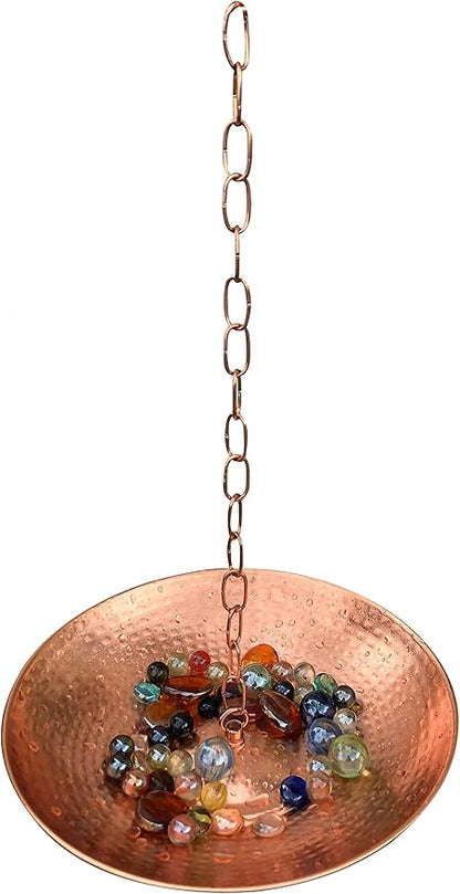 Pure Copper Hammered Anchoring Basin, Pure Copper, 11 inch Diameter and 2 inch High. Enclude a free bag of colorful glass bead