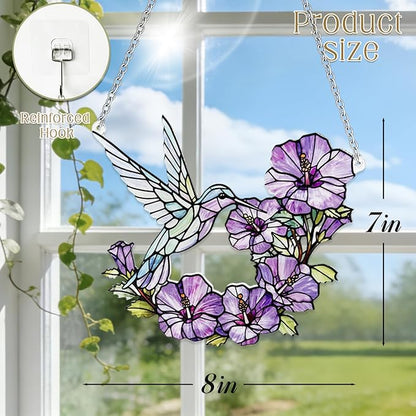 Stained Glass Sun Catchers Indoor Window, 8 in Hummingbird Suncatchers for Windows Hanging, Mother's Day Birthday Gifts for Women Men Mom Nana