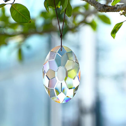 YU FENG 89mm/3.5in Crystal Prism Suncatcher for Windows,Rainbow Maker Hanging Crystals for Garden Home Outdoor Decoration (Clear)