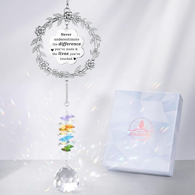 Retirement Gifts for Women, Sun Catcher Gift with Engraved Happy Retirement Message, Hanging Crystal Sun Catcher Ornament for Window Rainbow Maker, Appreciation Gift for Retired Teacher, Friends, Mom