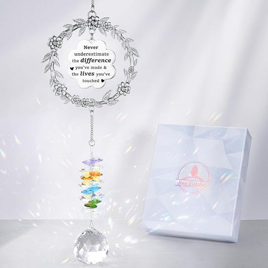 Retirement Gifts for Women, Sun Catcher Gift with Engraved Happy Retirement Message, Hanging Crystal Sun Catcher Ornament for Window Rainbow Maker, Appreciation Gift for Retired Teacher, Friends, Mom