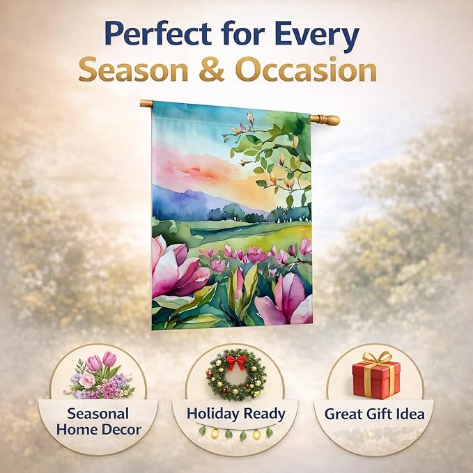 Caroline's Treasures Louisiana Magnolias in Watercolor House Flag Large Porch Sleeve Pole Decorative Outside Yard Banner Artwork Wall Hanging, Polyester, House Size, Multicolor