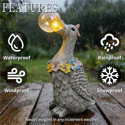 Porch Goose Statue with Solar Bubble Light Garden Gray Figurine Decor for Yard Lawn Patio Outdoor Decorations Housewarming Gifts for Mom Grandma Women
