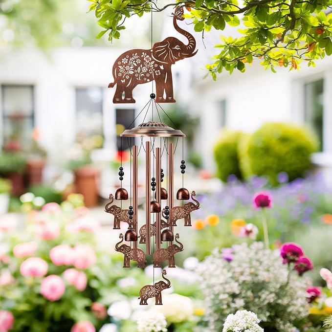 Elephant Wind Chimes for Outside - Elephant Gifts for Women Men, Memorial Wind Chimes for Outdoor, Garden Patio Yard Porch Decor, Birthday for Mom Grandma Wife Friends