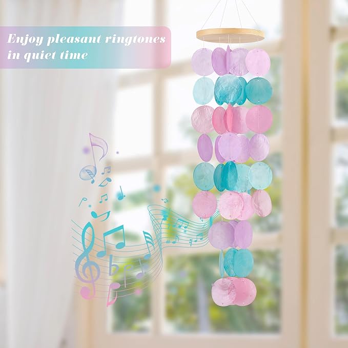 Wind Chimes for Outside - Handcrafted Purple Pink Capiz Shells Windchime Coastal Style Decor for Indoor/Outdoors, Garden Decor, Great Gift for Women, Wind Chimes Lovers and More