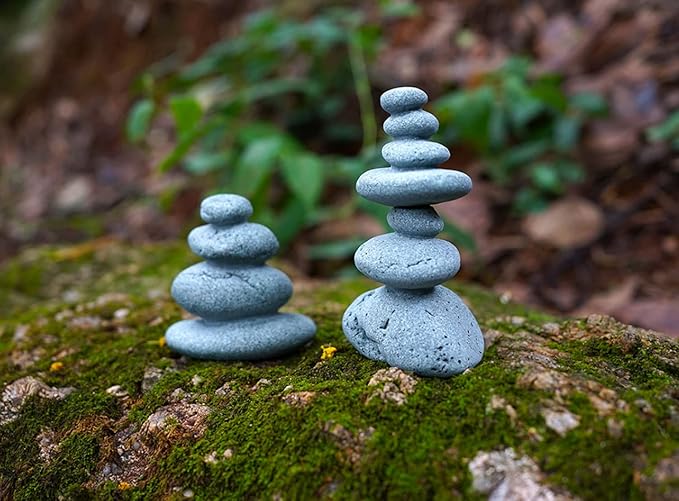 2 PCS Zen Stacking Stones, Handmade Rocks Statues Japanese Garden Decor, Office Relaxing Yoga Meditation Accessories (2 PCS)