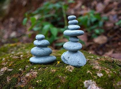 2 PCS Zen Stacking Stones, Handmade Rocks Statues Japanese Garden Decor, Office Relaxing Yoga Meditation Accessories (2 PCS)