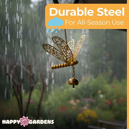 Happy Gardens Hanging Dragonfly Ornament with Bell - Bronze Dragonfly Bell Ornament - Metal - Traditional - 9.5'' W x 10.5'' D x 11'' H - Garden Decor