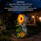 Solar Garden Decor Cat Statue with Sunflower Light, Outdoor Ornaments for Home Patio Yard Balcony Lawn, Birthday Gifts for Cat Lovers Women, Mom, Grandma