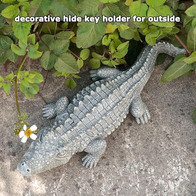 Hide A Key Outside Crocodile Key Hiders, Animal Spare Key Hider Hidden Key Holder Small Alligator Statue for Garden Outdoor Indoor or Yard