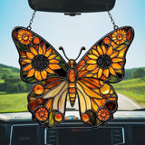Sunflower Monarch Butterfly Acrylic Suncatcher Stained Glass Effect Window Car Hanging Christmas Ornament Indoor Outdoor Decor Garden Sun Catcher Panel for Butterfly Lover for Women Mom Grandma