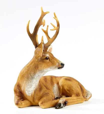 Resin Buck Male Deer Statue-Animal Figurines Garden Sculpture Accessories for Indoor Outdoor Decoration Rustic Lodge or Art Gifts for Father Birthday Anniversary Yard Lawn Decor