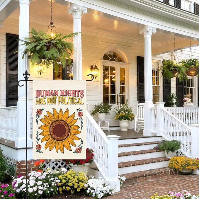 Human Rights are Not Political Garden Flag 12 x 18 Inch Double Sided Outdoor Banner for Patio Yard Porch, Summer Social Justice Yard Flag, Equality Porch Decor, Peaceful Activism Banner