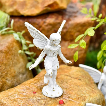 Sungmor Cast Iron Angel Statue, Rustic White Playful Fairy Figurines, Creative Angel Pixie Collection Home Office Desk Decor, Indoor Outdoor Fairy Garden Accent Ornament