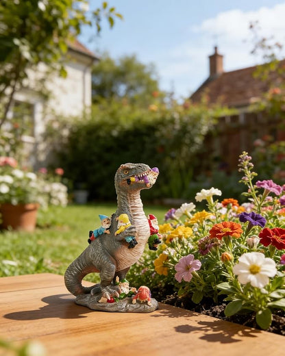 Dinosaur Garden Gnome Statue 12”, Outdoor Yard & Garden Decor, Patio Lawn Decoration, Gardening Gifts for Women, Housewarming Present