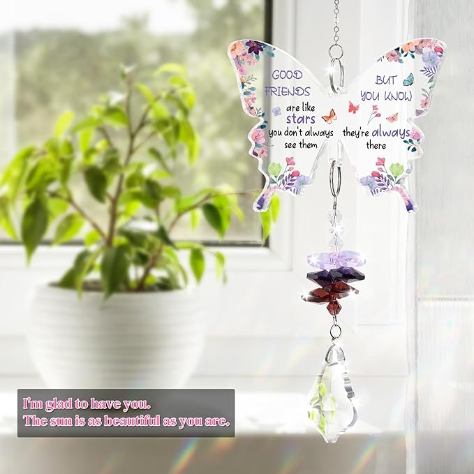 Funnli Best Friend Birthday Gifts for Women Crystal Suncatcher, Galentines Day Gifts for Friend Women Sister, Birthday Mothers Day Retirement for Friends Window Hangings Home Decoration