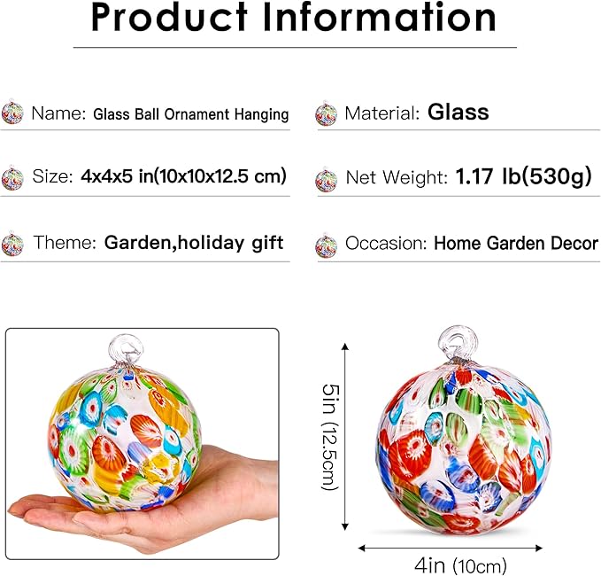EUSTUMA Hand Blown Glass Witch Ball,Glass Ornament Hanging Garden Gazing Ball Indoor Outdoor Home Décor. (6)
