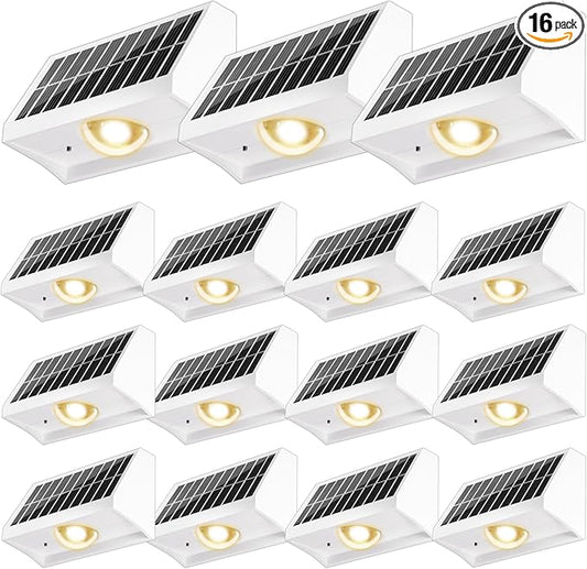 Solar Fence Lights Outdoor Waterproof High Brightness LED Spot Lens Deck Lights 7 Mode Warm & Cool White RGB Solar Powered Wall Lighting Decor for Outside Patio Step Backyard Railing - 16 Pack(White)