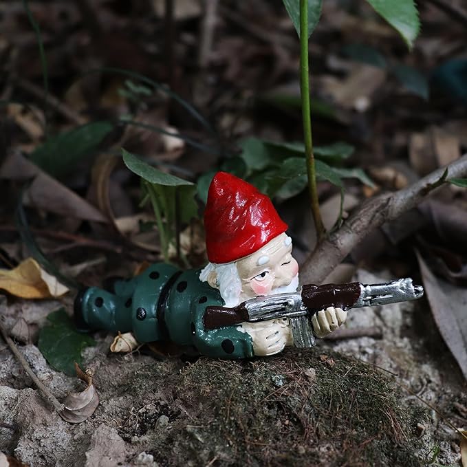 Tirifer Garden Gnome with Gun, Gnome Soldiers Military Army Tactical Gnome Statue Garden Gnome Gun for Indoor Outdoor, Patio, Yard, Lawn Ornaments, Home Décor